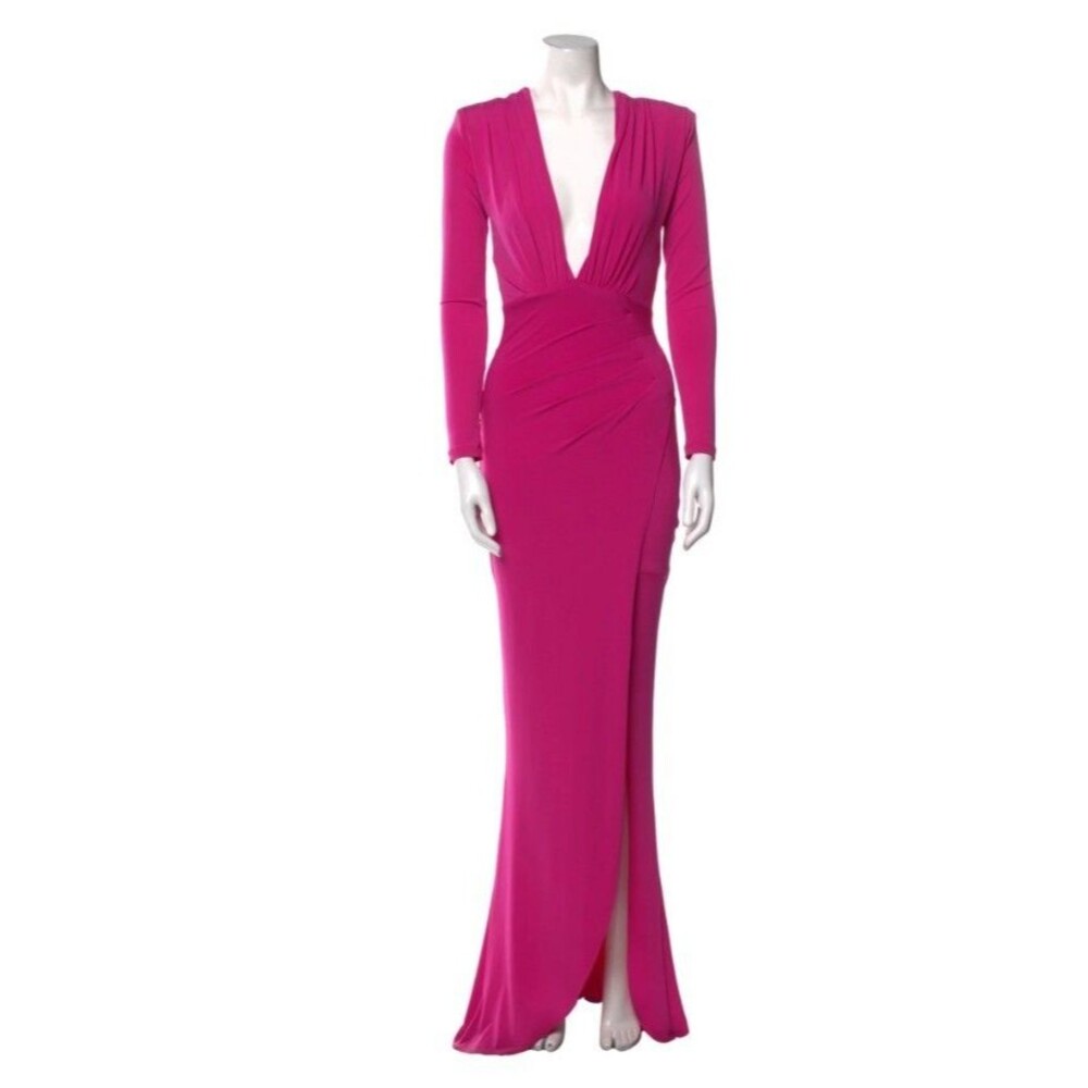 NWT-Nookie REVOLVE Farrah Plunge Bodycon V-Neck Gown-Cerise (deep pink)-Small - Picture 2 of 7
